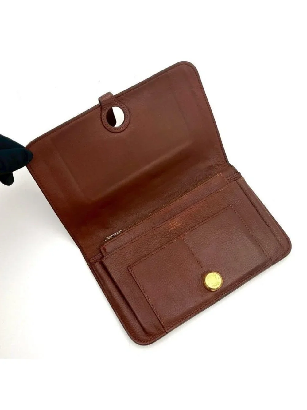 Hermes Dogon GM Togo Wallet Brown Silver Leather